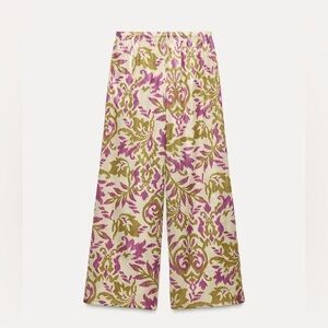 Zara floral print lightweight cotton and metallic thread pants trousers sz.S